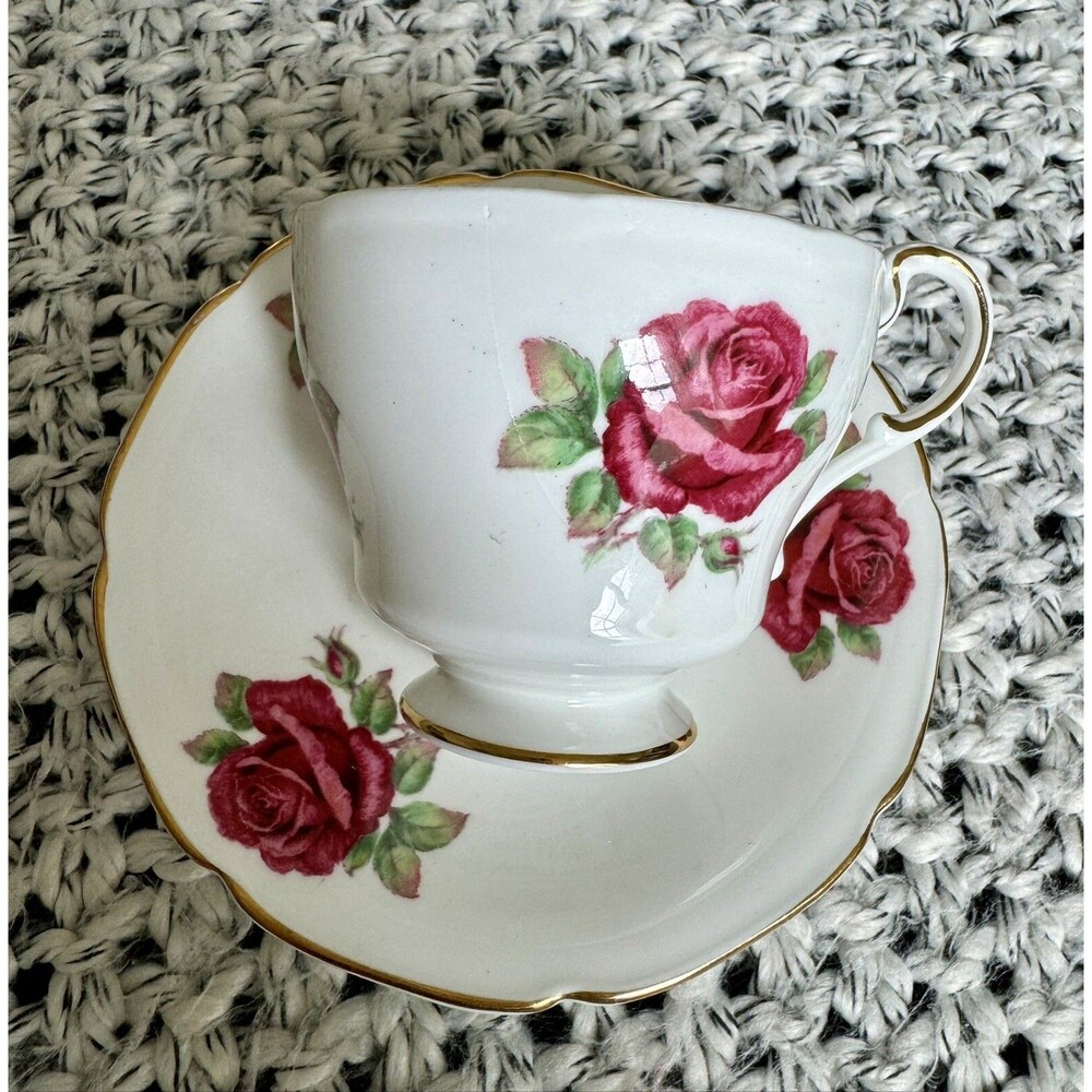 Vintage RARE Paragon Double Mark Warranty Floating Rose Tea Cup And Saucer Set
